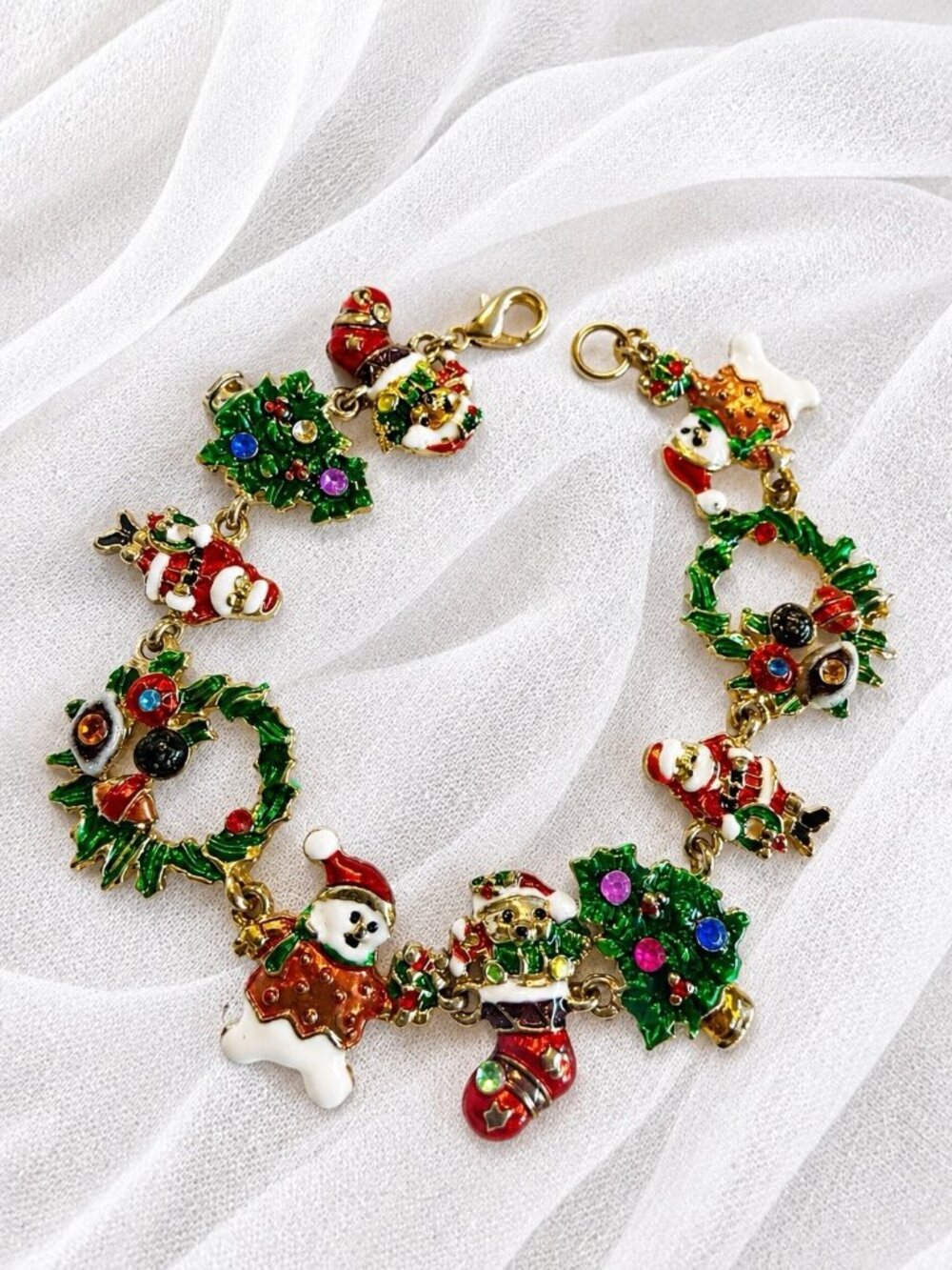 Christopher Radko Christmas Charm Bracelet 7.5” – Enamel Rhinestone
